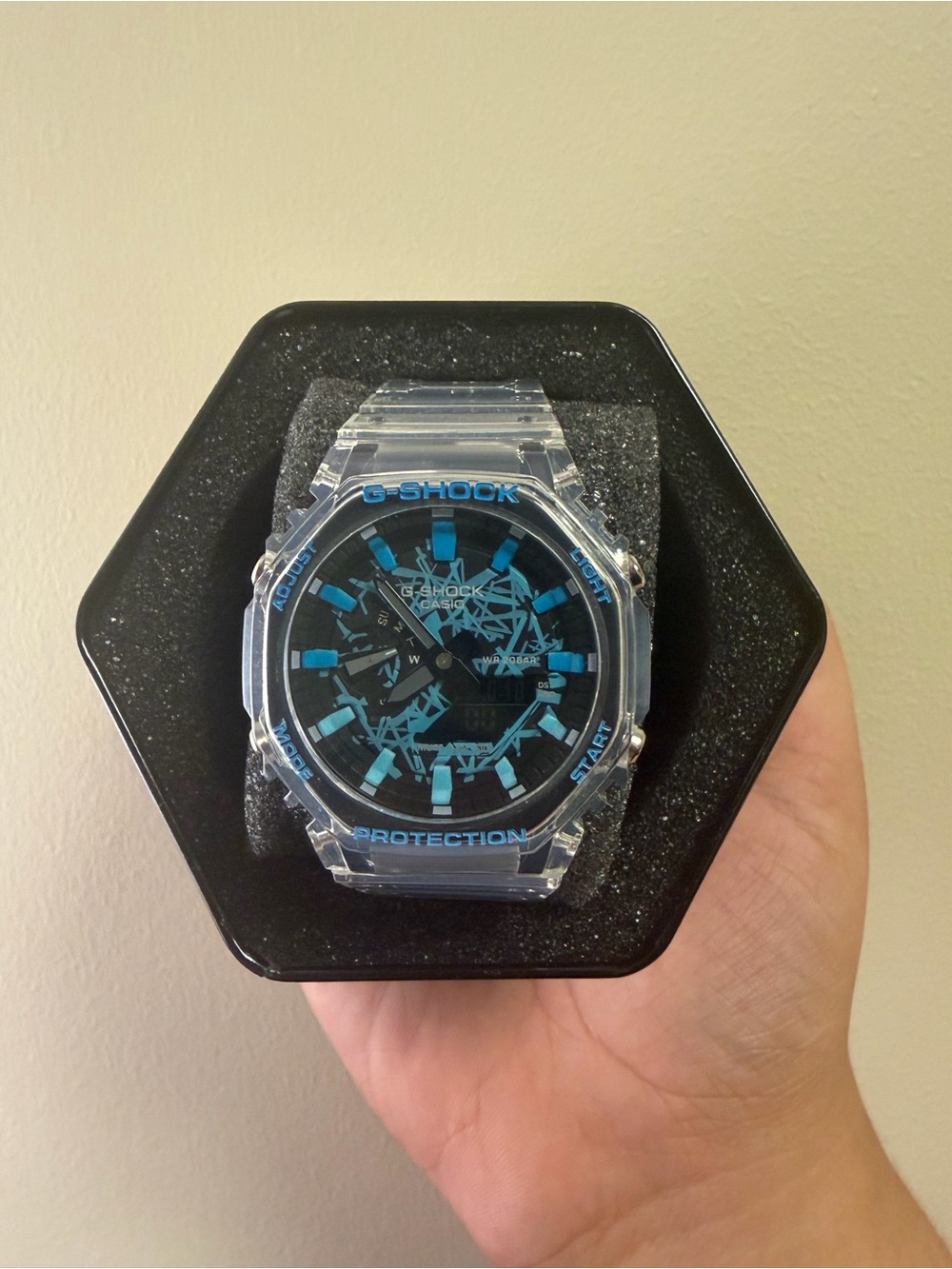 G-Shock Transparent Case with Bright Blue Dial Accents